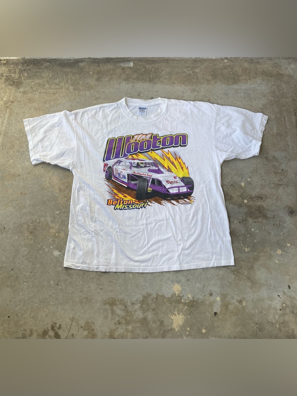 Vintage Y2K Jim Wooton Racing Shirt XXL White Dirt Car Belton Missouri Gildan